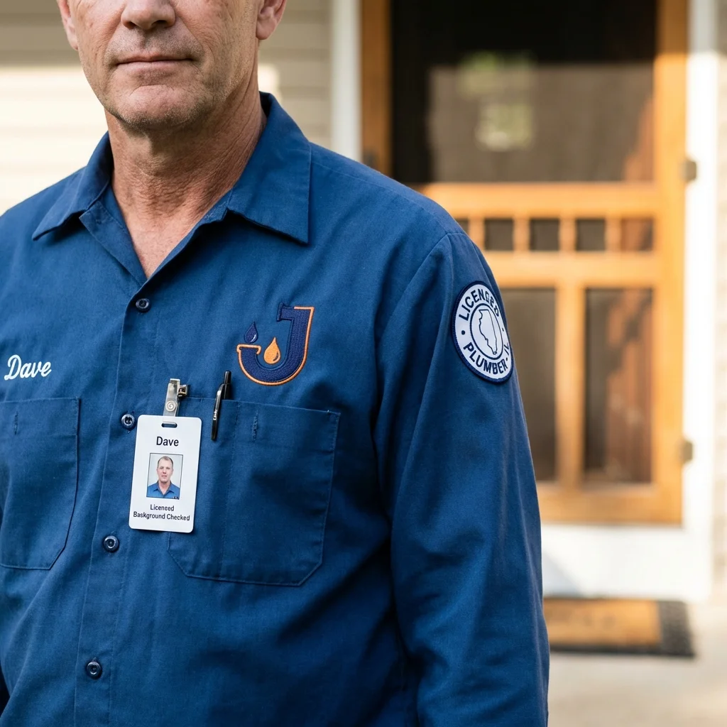 Licensed plumber showing ID badge in Reynoldsburg, OH