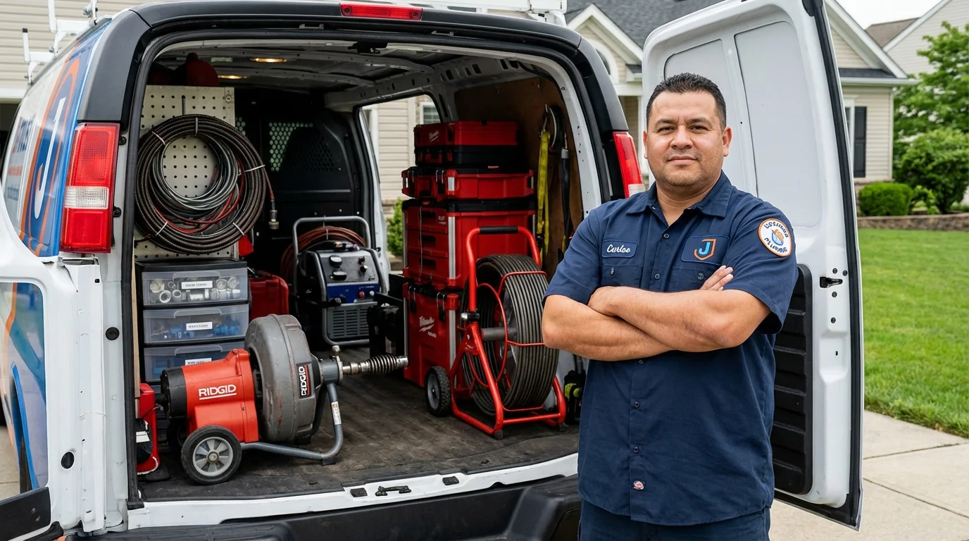 Professional drain cleaning equipment and Johns Plumbing LLC plumber in Reynoldsburg
