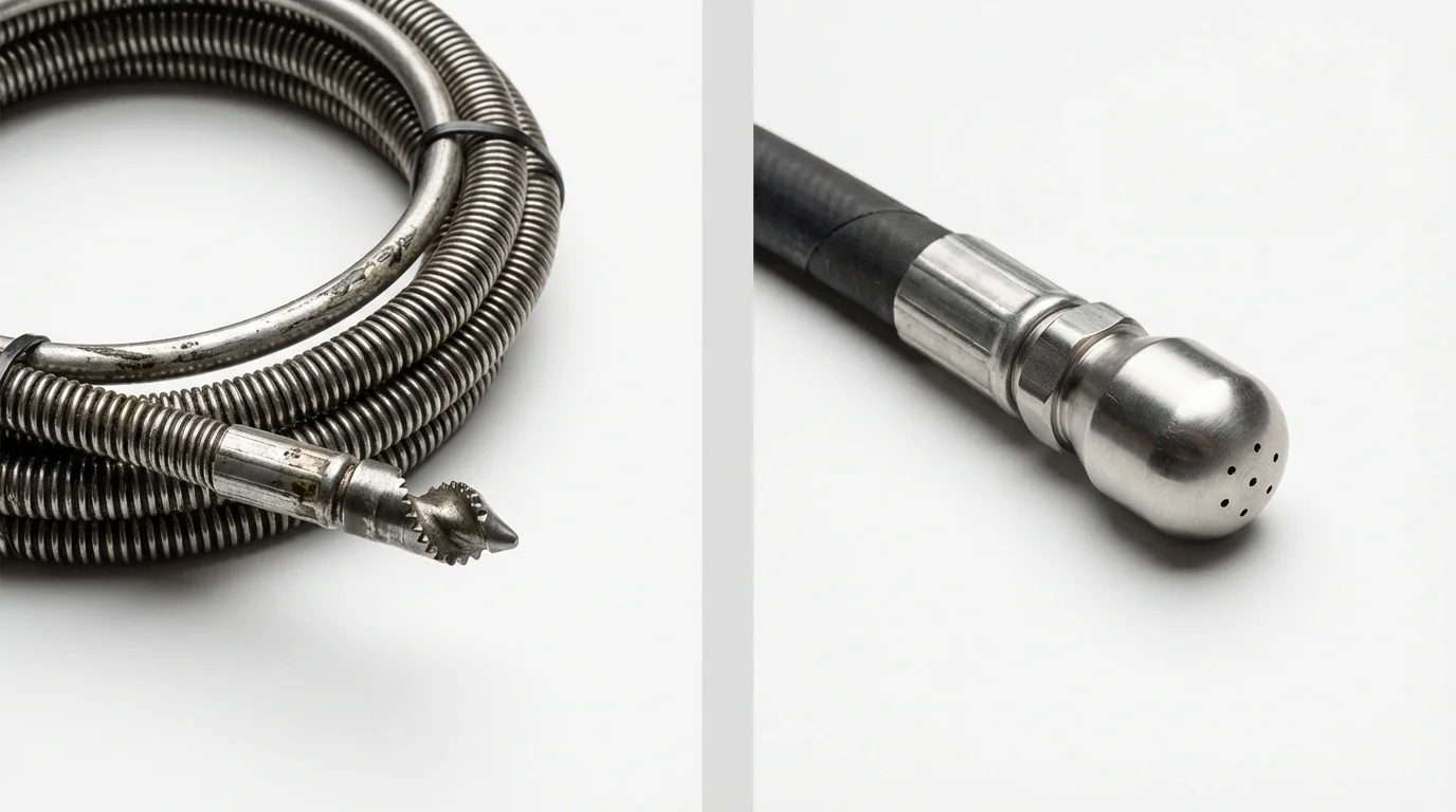 Drain snake cable and hydro jetting nozzle used for drain cleaning in Reynoldsburg, OH