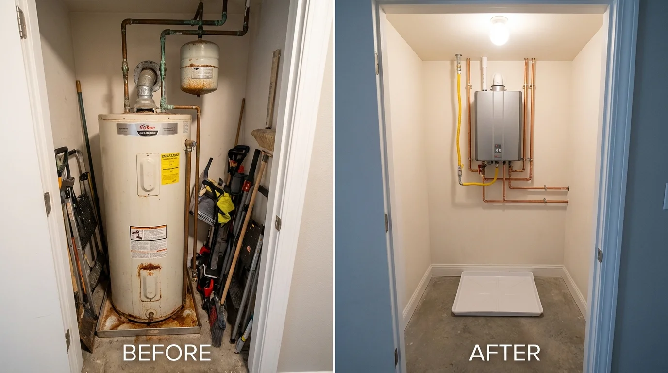 Tank water heater versus wall-mounted tankless unit comparison for Reynoldsburg, OH homeowners