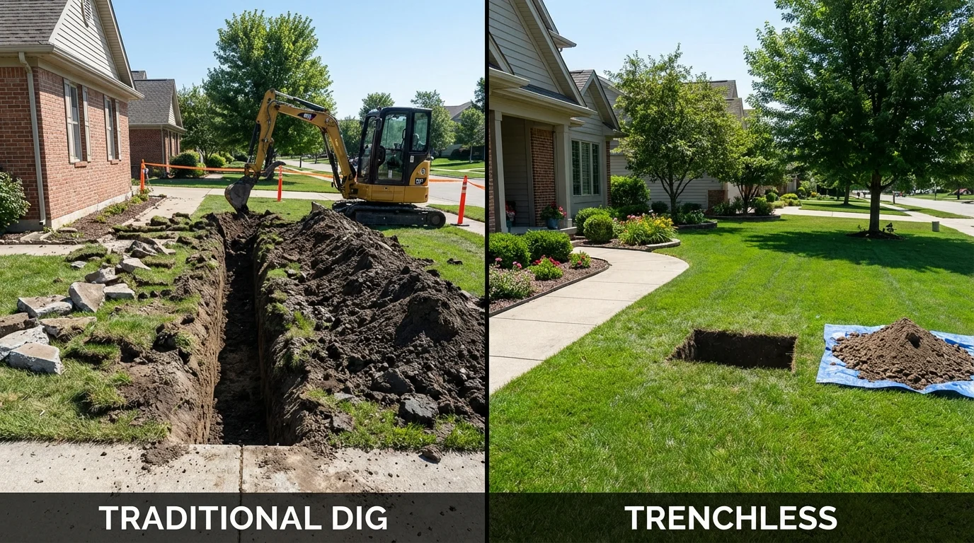 Trenchless sewer repair with minimal yard damage versus traditional excavation in Reynoldsburg, OH